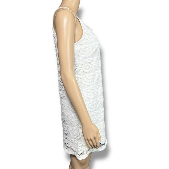 Lily Rose Womens Lace A Line Dress Mini Length V Neck Halter Top White Small - Picture 2 of 10